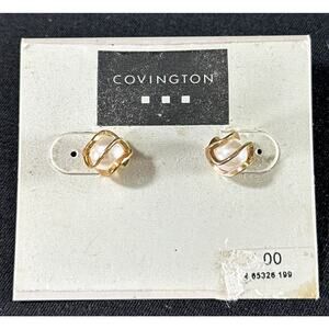 Vintage Covington Faux Pearl Stud Earrings with Gold-Tone Swirl Setting – NWT